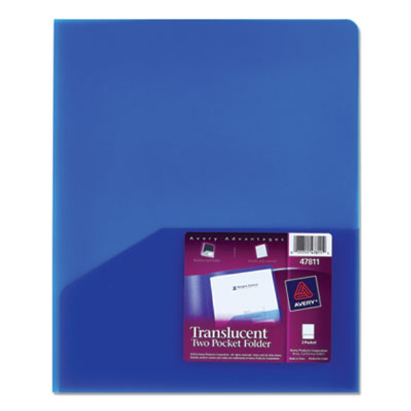 Translucent Two-Pocket Folder, Accommodates (20) 11 x 8.5 Sheets, Translucent Blue