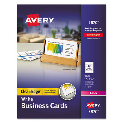 Clean Edge Business Card Value Pack, Laser, 2 x 3.5, White, 10 Cards/Sheet, 200 Sheets/Box