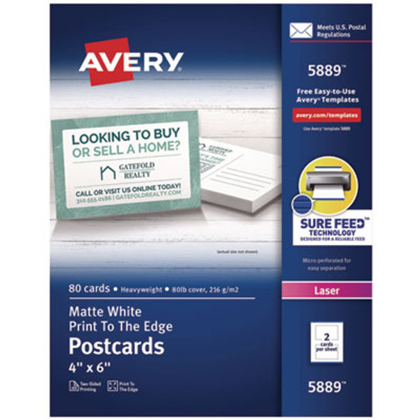 Printable Postcards, Laser, 80 Lb, 4 x 6, Matte White, 80 Cards, 2 Cards/Sheet, 40 Sheets/Box