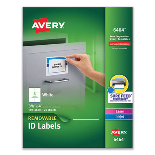 Removable Multi-Use Labels, Inkjet/Laser Printers, 3.33 X 4, White, 6/Sheet, 25 Sheets/Pack