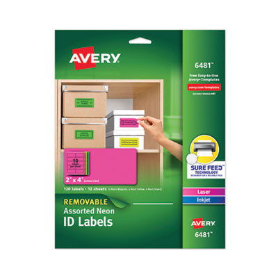 High-Vis Removable Laser/Inkjet Id Labels, 2 X 4, Asst. Neon, 120/Pack