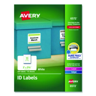 Permanent Id Labels W/ Sure Feed Technology, Inkjet/Laser Printers, 2 X 2.63, White, 15/Sheet, 15 Sheets/Pack