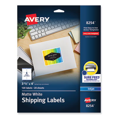 Vibrant Inkjet Color-Print Labels w/ Sure Feed, 3.33 x 4, Matte White, 120/Pk