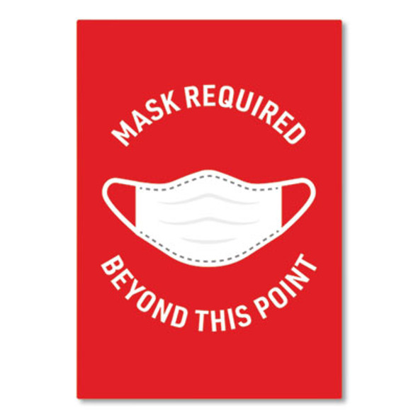 Preprinted Surface Safe Wall Decals, 7 X 10, Mask Required Beyond This Point, Red Face, White Graphics, 5/Pack