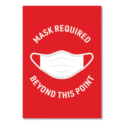 Preprinted Surface Safe Wall Decals, 7 X 10, Mask Required Beyond This Point, Red Face, White Graphics, 5/Pack
