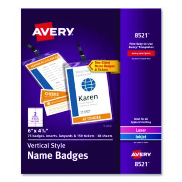 Lanyard-Style Badge Holder W/Laser/Inkjet Inserts, Top Load, 4.25 X 6, We, 75/Pk