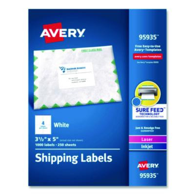 White Shipping Labels-Bulk Packs, Inkjet/Laser Printers, 3.5 X 5, White, 4/Sheet, 250 Sheets/Box