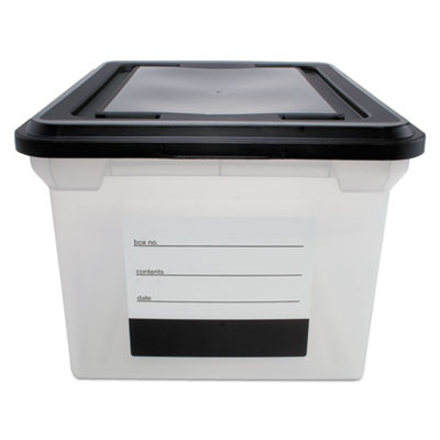 File Tote With Contents Label, Letter/Legal Files, 17.75" X 14" X 10.25", Clear/Black