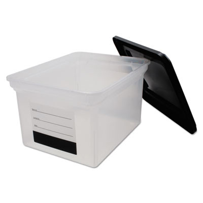 File Tote With Contents Label, Letter/Legal Files, 17.75" X 14" X 10.25", Clear/Black