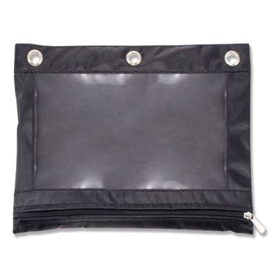Binder Pencil Pouch, 3-Hole Punched, 10" x 7.38", Black/Clear