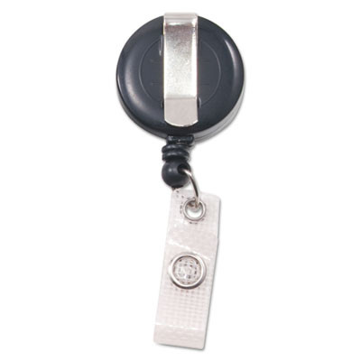 Deluxe Retractable Id Reel With Badge Holder, 24" Extension, Black, 12/Box