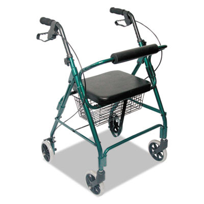 Ultra Lightweight Rollator, Adjusts 33.75" To 38", 300 Lbs Capacity, Green