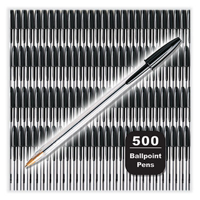 Cristal Xtra Smooth Ballpoint Pen, Stick, Medium 1 Mm, Black Ink, Clear Barrel, 500/Pack