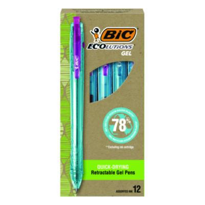 Ecolutions Gel Pen, Retractable, Medium 1 Mm, Assorted Ink Colors, Blue Barrel, 12/Pack