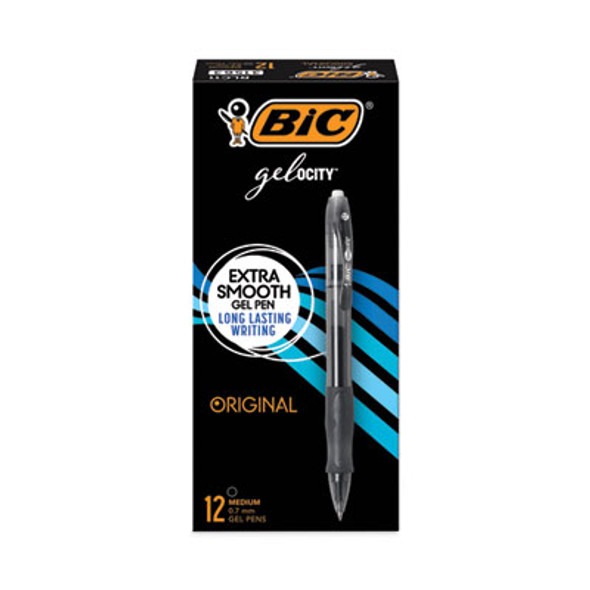 Gel-Ocity Gel Pen, Retractable, Medium 0.7 Mm, Black Ink, Translucent Black Barrel, Dozen