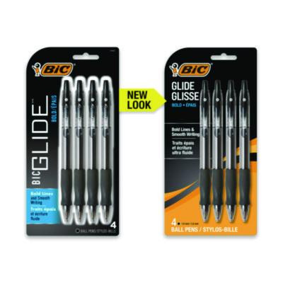 Glide Bold Ballpoint Pen, Retractable, Bold 1.6 Mm, Black Ink, Translucent Black Barrel, 4/Pack