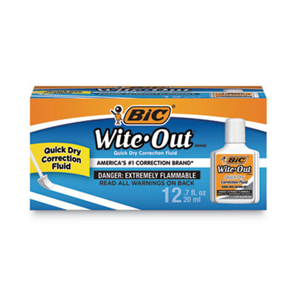 Wite-Out Quick Dry Correction Fluid Value Pack, Foam Brush Tip Applicator, 0.68 Oz Bottle, White, Dozen