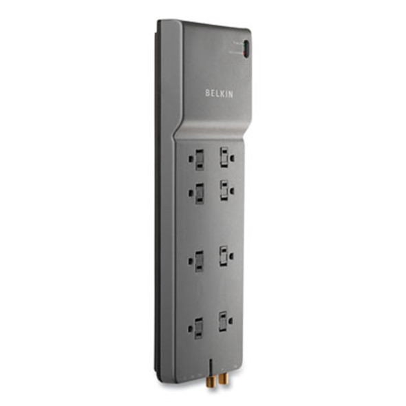 Home/Office Surge Protector, 8 Ac Outlets, 12 Ft Cord, 3,390 J, Dark Gray