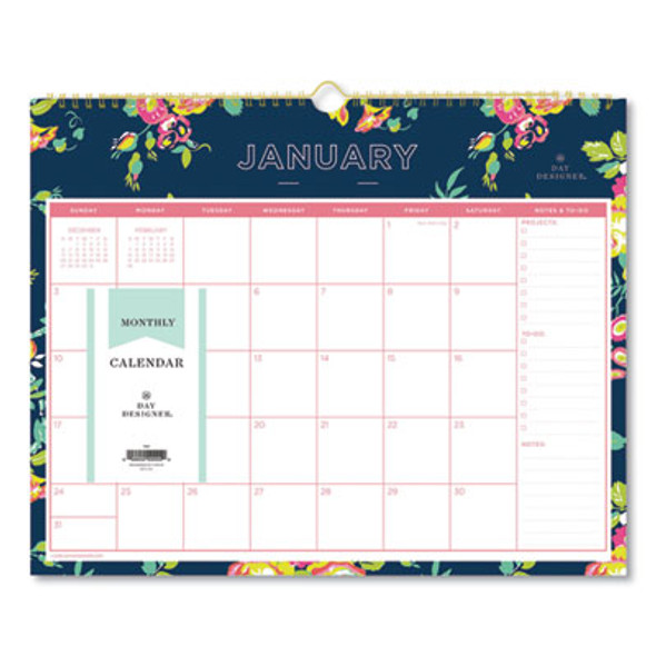 Day Designer Peyton Wall Calendar, Floral Artwork, 15 x 12, White/Navy Sheets, 12-Month (Jan To Dec): 2026