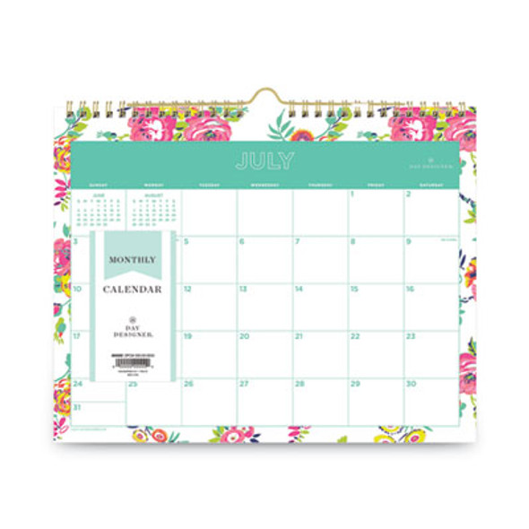 Day Designer Peyton Academic Wall Calendar, Floral Artwork, 11 x 8.75, White Sheets, 12-Month (July To June): 2025 To 2026