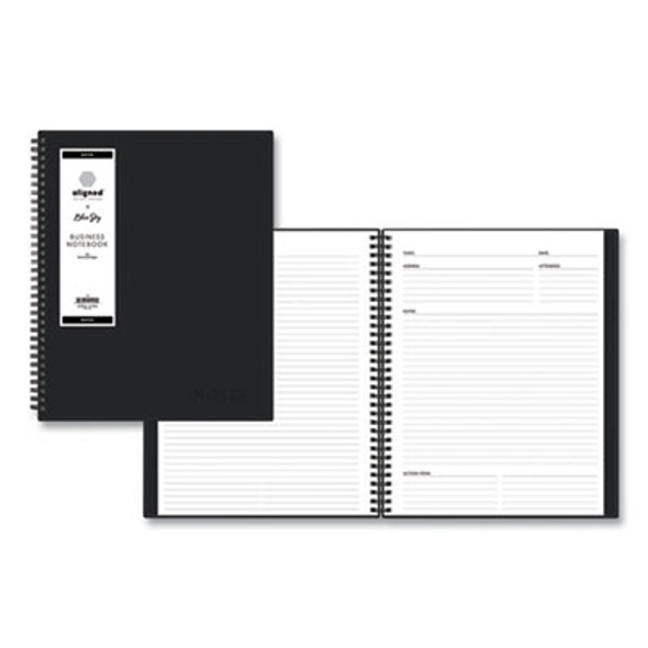 Aligned Business Notebook, Meeting-Minutes/Notes Format With Narrow Ruling, Black Cover, (78) 11 x 8.5 Sheets