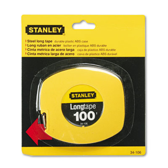 Long Tape Measure, 1/8" Graduations, 100 Ft, Yellow
