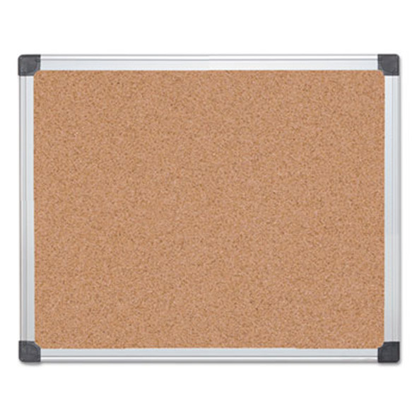 Value Cork Bulletin Board With Aluminum Frame, 24" x 36", Tan Surface, Satin Aluminum Frame