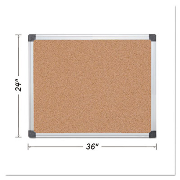 Value Cork Bulletin Board With Aluminum Frame, 24" x 36", Tan Surface, Satin Aluminum Frame