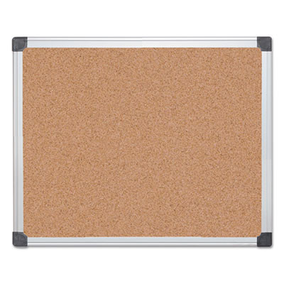 Value Cork Bulletin Board With Aluminum Frame, 24" x 36", Tan Surface, Satin Aluminum Frame