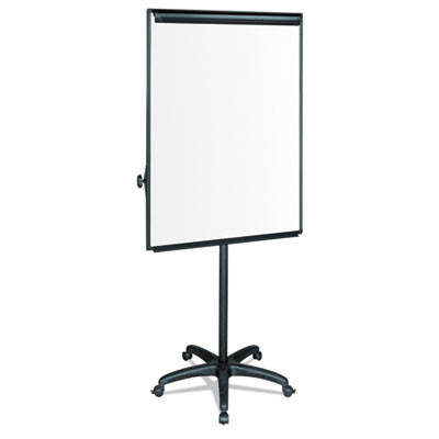 Silver Easy Clean Dry Erase Mobile Presentation Easel, 27.5" x 39", White Surface, Black Aluminum/Steel Frame