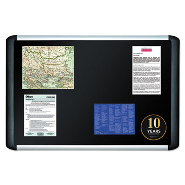 Soft-Touch Bulletin Board, 48" x 36", Black Surface, Black/Satin Aluminum Frame