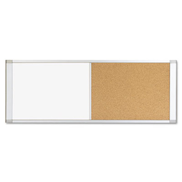 Cubicle Workstation Dry Erase Board, Combo Magnetic Dry Erase/Bulletin, 48" x 18", Tan/White Surface, Satin Aluminum Frame