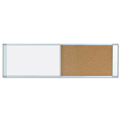 Cubicle Workstation Dry Erase Board, Combo Magnetic Dry Erase/Bulletin, 48" x 18", Tan/White Surface, Satin Aluminum Frame