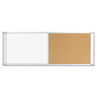 Cubicle Workstation Dry Erase Board, Combo Magnetic Dry Erase/Bulletin, 48" x 18", Tan/White Surface, Satin Aluminum Frame