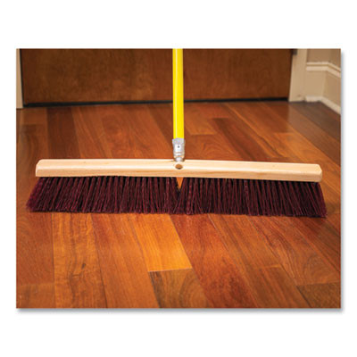 Poly Push Broom Kit, 24 x 60, Polypropylen Bristles, Metal Handle, Maroon/Yellow