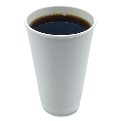 Paper Hot Cups, Double-Walled, 16 Oz, White, 25/Pack