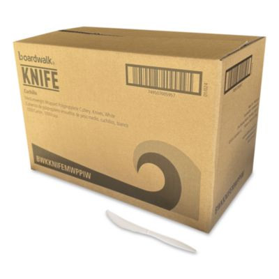 Mediumweight Wrapped Polypropylene Cutlery, Knife, 5.86", Plastic, White, 1,000/Carton