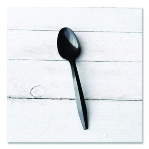 Mediumweight Polypropylene Cutlery, Spoon, Plastic, Black, 1,000/Carton