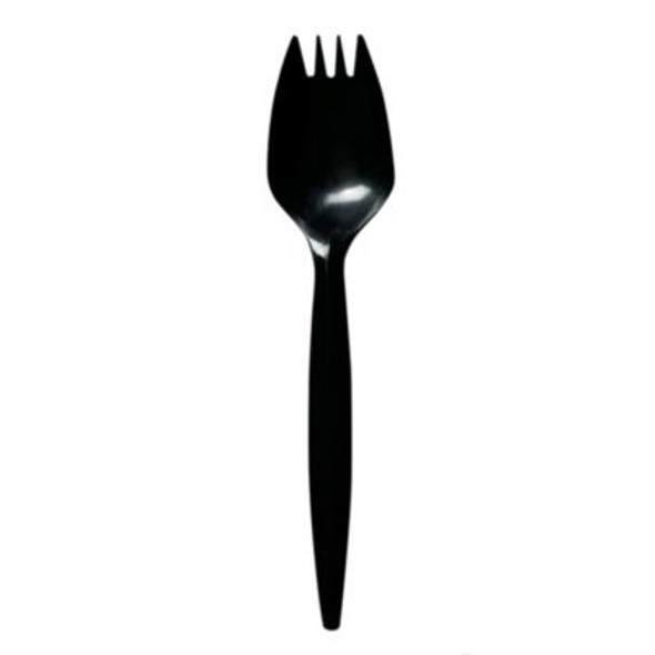 Mediumweight Wrapped Polypropylene Cutlery, Spork, Plastic, Black, 1,000/Carton