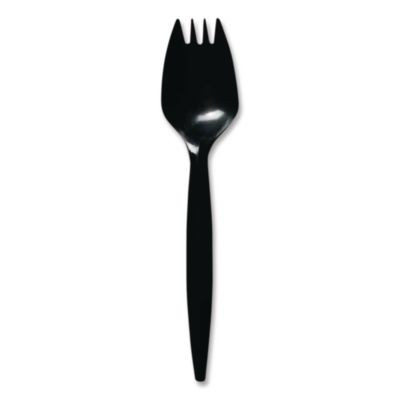 Mediumweight Wrapped Polypropylene Cutlery, Spork, Plastic, Black, 1,000/Carton