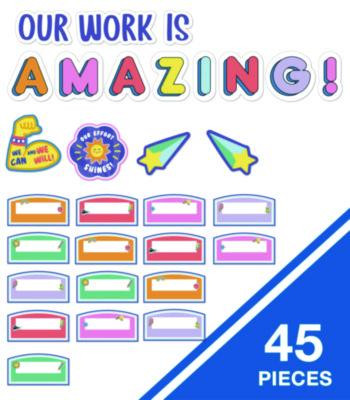 Work Display Bulletin Board Sets, 45-Piece Set, We Stick Together: Our Work Is Amazing, 7.9" x 15", Multicolor