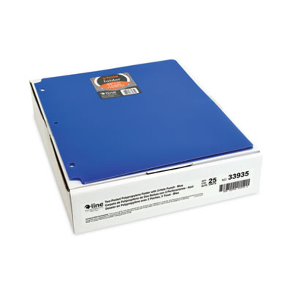 Two-Pocket Heavyweight Poly Portfolio Folder, 3-Hole Punch, 11 x 8.5, Blue, 25/Box
