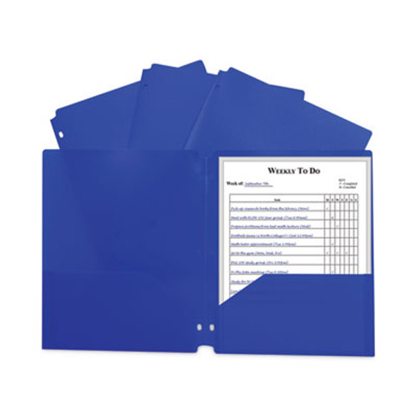 Two-Pocket Heavyweight Poly Portfolio Folder With 3-Hole Punch, Accommodates 11 x 8.5 Sheets, Blue, 25/Box
