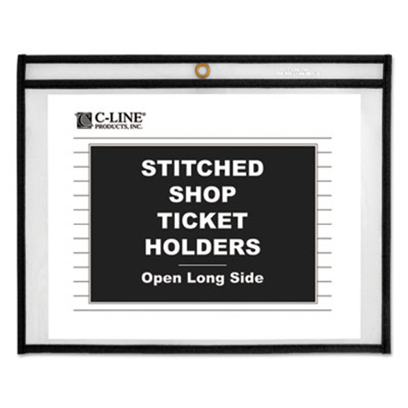 Stitched Shop Ticket Holders, Super Heavy-Duty, Top Load 12 x 9 Insert, Clear Front, Black Border, 25/Box