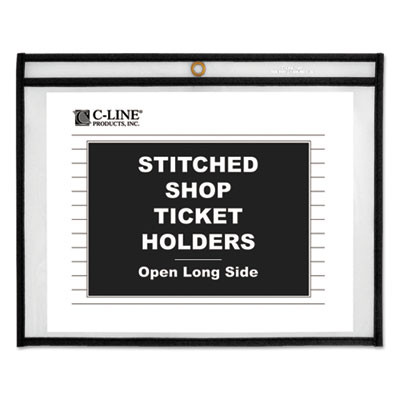Stitched Shop Ticket Holders, Super Heavy-Duty, Top Load 12 x 9 Insert, Clear Front, Black Border, 25/Box