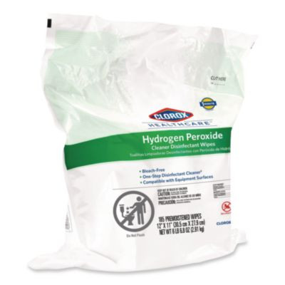 Hydrogen Peroxide Cleaner Disinfectant Wipes, 12 x 11, Unscented, White, 185/Pack, 2 Packs/Carton