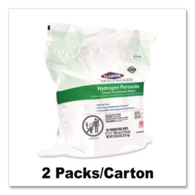 Hydrogen Peroxide Cleaner Disinfectant Wipes, 12 x 11, Unscented, White, 185/Pack, 2 Packs/Carton
