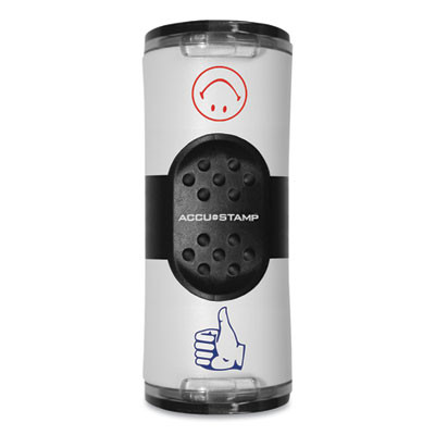 Dual Message Pre-Inked Round Stamp, Smiley Face/Thumbs-Up, 0.63" Dia, Red/Blue