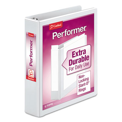 Performer Clearvue Slant-D Ring Binder, 3 Rings, 1.5" Capacity, 11 X 8.5, White