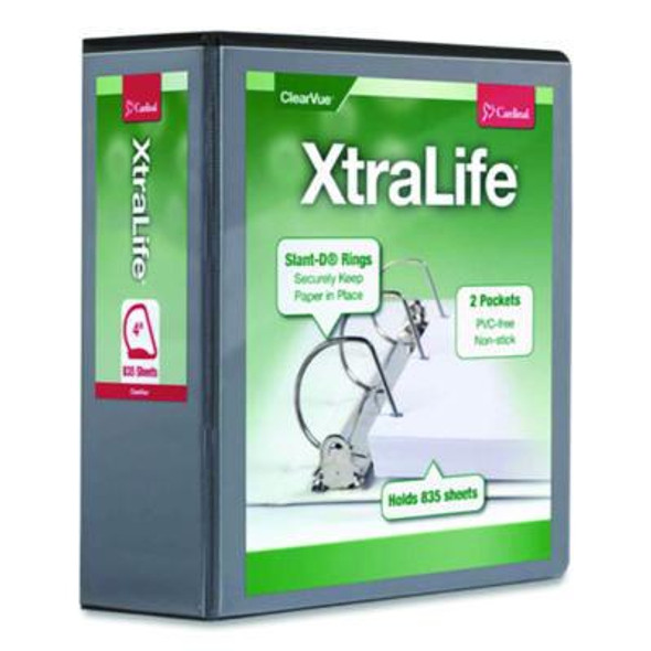 Xtralife Clearvue Non-Stick Slant-D Ring Binder, 3 Rings, 4" Capacity, 11 x 8.5, Black